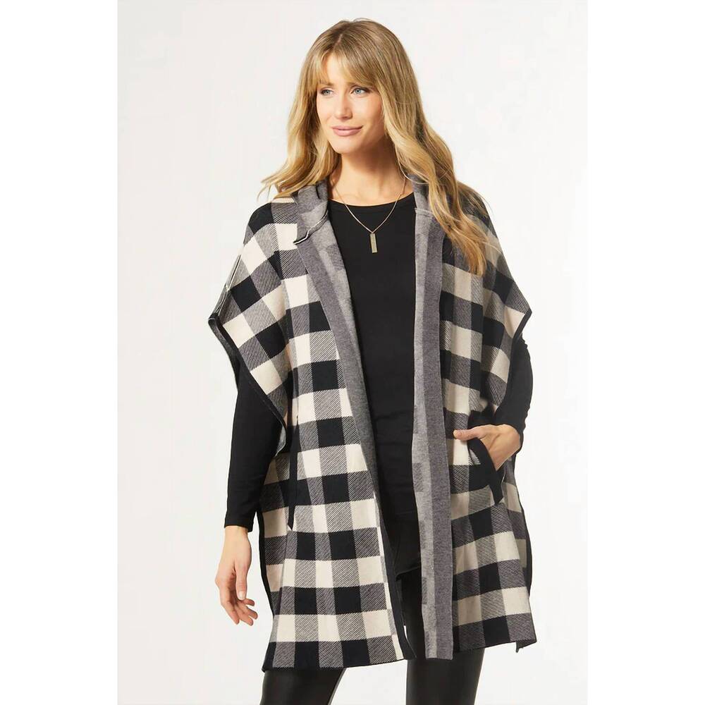 NEW COCO + CARMEN bianca plaid cardigan in black/beige